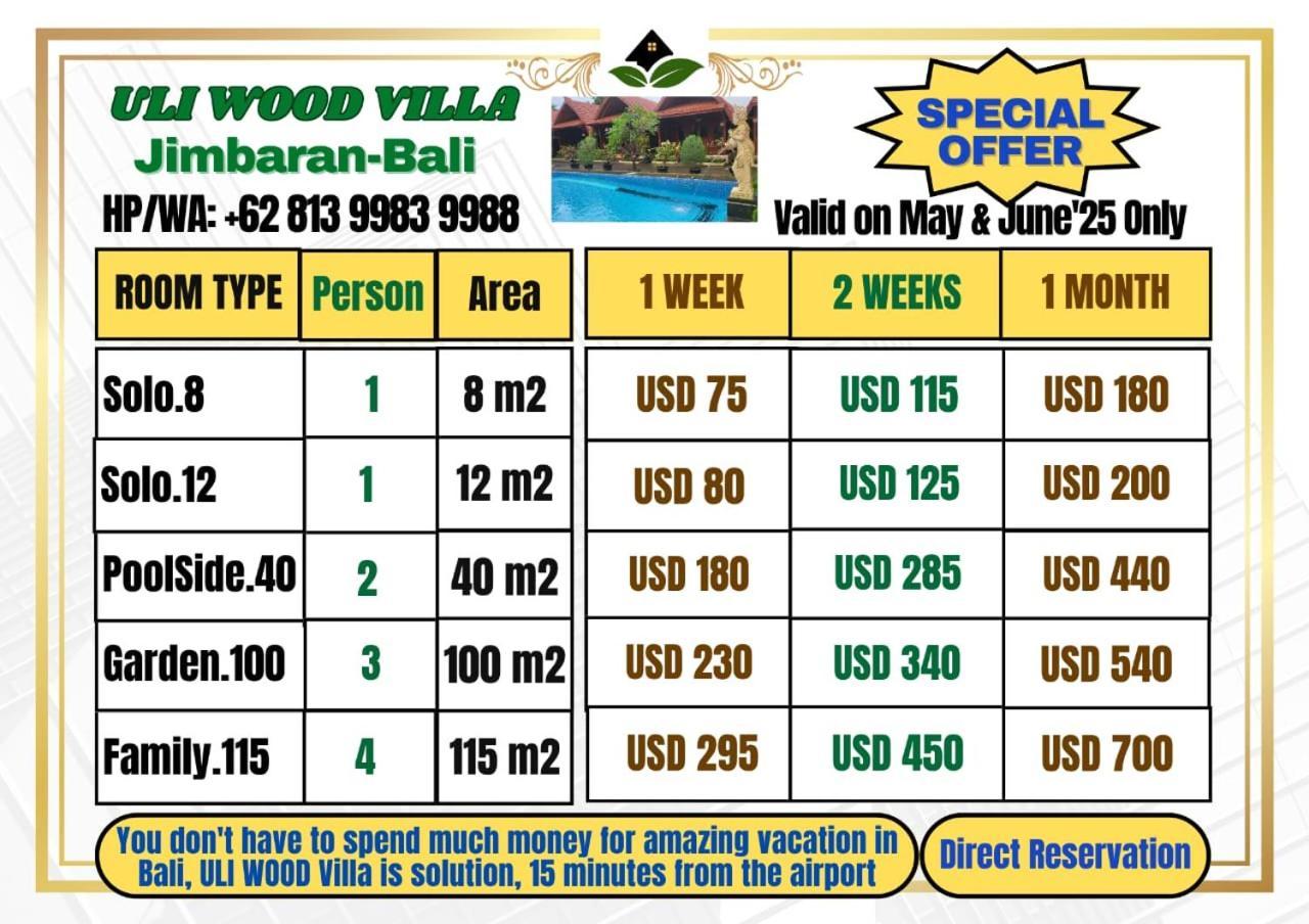 Uli Wood Villa, Jimbaran Bali - Near Gwk Eksteriør bilde